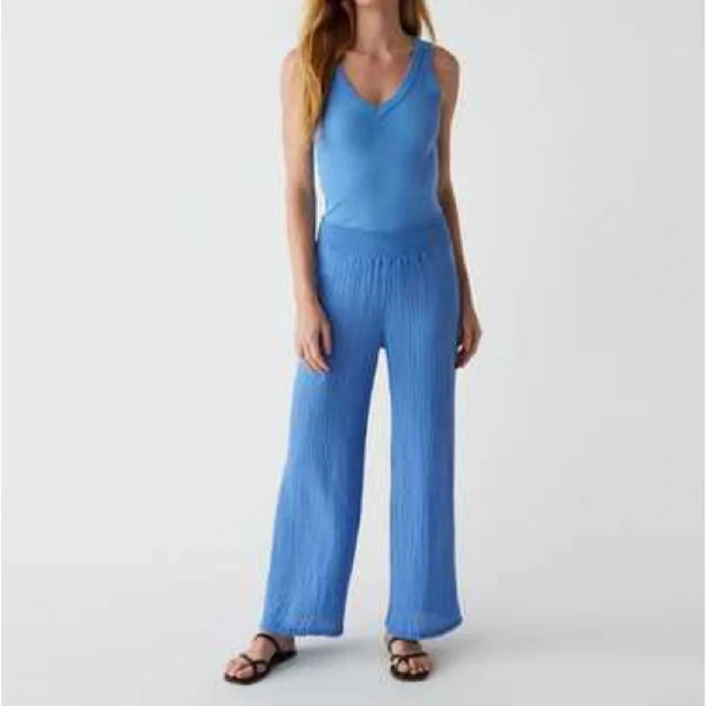 NWT Michael Stars Susie Smocked waist Blue Wide-Leg Pants - Picture 9 of 10